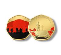 Kollections4you WW1 The Great War 50p Shaped Gold Plated 7 Sided Commemorative War Coin with Poppies, Lest We Forget 1914-1918