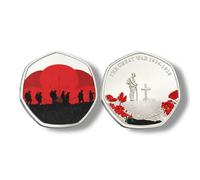 Kollections4you WW1 The Great War 50p Shaped Silver Plated 7 Sided Commemorative War Coin with Poppies, Lest We Forget 1914-1918