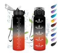 KollyKolla Drinking Bottle, 1 L, Sports Bottle, Leak-Proof, Water Bottle with Straw, Suitable for Carbonated Drinks, Water Bottle with Time Marking, for Bike, Fitness, Hiking, Camping, School, Yoga