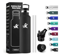 KollyKolla Drinking Bottle 1 Litre, Thermos Bottle with Straw, Leak-Proof Water Bottle, Suitable for Carbonated Drinks, BPA-Free, Insulated Flask, Double-Walled, Water Bottle for Travel, Camping, Fizz