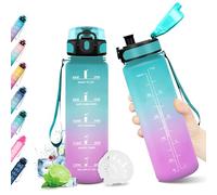 KollyKolla Kids Motivational Water Bottle, 500ml, BPA Free, Plastic, Flip Top Cap, Oval Shape, Green + Light Pink, Kind, Sports, Gym, Cycling, Camping, School, Outdoor Recreation, Time Marker