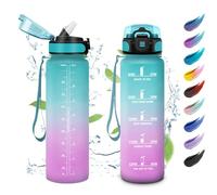 KollyKolla Leak-Proof Water Bottle 1 Litre Suitable for Carbonated Drinks Sports Water Bottle with Time Marking Water Bottle with Straw for Gym School Office Camping Bicycle Gym