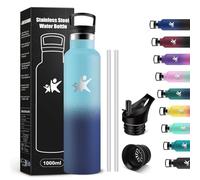 KollyKolla Stainless Steel Water Bottle, 1 L, Thermos Flask, BPA-Free, Leak-Proof Insulated Flask, Double-Walled, Suitable for Carbonated Drinks, Water Bottle with Straw, for Fitness, School, Outdoor,