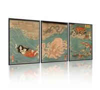 kollyseek 3 Pack 30x40 Woman Was Being Chased By Sea Monsters Canvas Wall Art Ukiyo-e Historical Culture Illustrations, suitable for living room and bedroom home decoration(Unframed)