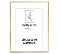kollyseek Aluminium Frame 30x40cm Gold Metal Poster Frame with Shatterproof Acrylic Glass Modern Picture Frame with Mount for Pictures Poster Photo Gold