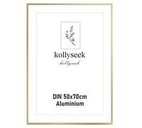 kollyseek Aluminium Frame 50x70cm Gold Metal Poster Frame with Shatterproof Acrylic Glass Modern Photo Frame with Mount for Pictures Poster Photo Gold