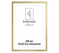 kollyseek Aluminium Frame DIN A4 21 x 30 cm Gold Metal Poster Frame with Shatterproof Acrylic Glass Modern Picture Frame with Mount for Pictures Poster Photo Gold