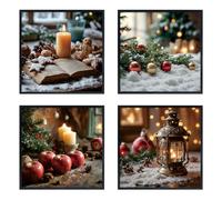 kollyseek Art Print 4-Piece Christmas Apple Christmas Eve Candles and Spices Poster Set 4 Pieces Pictures without Frame on Canvas 40 x 40 cm Decoration