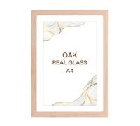 kollyseek Oak Real Glass Picture Frame Din A4 Natural Wood Photo Frame with White Mount 21x29.7cm Oak Poster Frame Real Wood Large Collage (Natural)