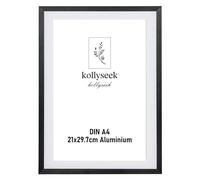 kollyseek Picture Frame Aluminium DIN A4 21 x 30 cm Black Metal Poster Frame with Shatterproof Acrylic Glass Modern Photo Frame Picture Frame with Mount for Pictures Poster Photos Black