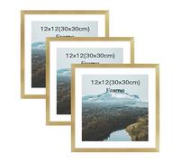 kollyseek Set of 3 30x30cm Picture Frame with Acrylic Glass 12x12in Photo Frame for Hanging and Display Modern Decorative Poster Frame for Desktop/Wall Mounting(Gold)