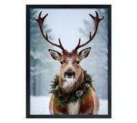kollyseek Wall Art 1Pack 12x16in Christmas Snowy Forest Deer with Christmas Wreath Modern Canvas Prints posters Waterproof Frame for Living RoomBedroomBathroom(Unframed 30x40cm)