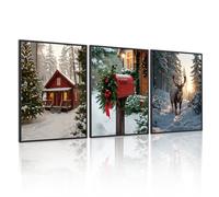 kollyseek Wall Art 3pack 12x16in Christmas Red Mail Box Snow Santa House Deer Modern Canvas Prints posters Waterproof Frame for Living RoomBedroomBathroom(Unframed 30x40cm)