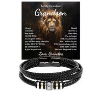 KOLMALK To My Grandson Bracelet - Birthday Gift for Grandson from Grandma and Grandpa With Message Card and Box, Foreve Love One, Leather, no gemstone