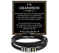KOLMALK To My Grandson Bracelet - Birthday Gift for Grandson from Grandma and Grandpa With Message Card and Box, Foreve Love One, Leather, no gemstone