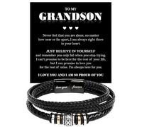 KOLMALK To My Grandson Bracelet - Birthday Gift for Grandson from Grandma and Grandpa With Message Card and Box, Foreve Love One, Leather, no gemstone