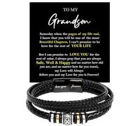KOLMALK To My Grandson Bracelet - Birthday Gift for Grandson from Grandma and Grandpa With Message Card and Box, Foreve Love One, Leather, no gemstone