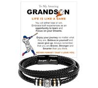 KOLMALK To My Grandson Bracelet - Birthday Gift for Grandson from Grandpa and Grandma With Message Card and Box, Foreve Love One, Leather, no gemstone