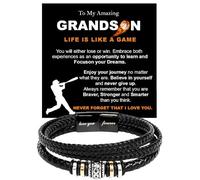 KOLMALK To My Grandson Bracelet - Birthday Gift for Grandson from Grandpa and Grandma With Message Card and Box, Foreve Love One, Leather, no gemstone