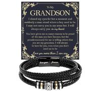 KOLMALK To My Grandson Bracelet - Birthday Gift for Grandson from Grandpa and Grandma With Message Card and Box, Foreve Love One, Leather, no gemstone