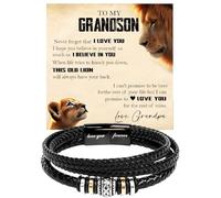 KOLMALK To My Grandson Bracelet - Birthday Gift for Grandson from Grandpa and Grandma With Message Card and Box, Foreve Love One, Leather, no gemstone