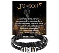 KOLMALK To My Son Bracelet From Mom and Dad, Braided Leather Bracelet Sons Gifts, Mother and Son Bracelet, Birthday Graduation Valentine Christmas Gifts For Sons With Message Card, Foreve Love One