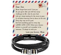 KOLMALK To My Son Bracelet From Mom and Dad, Braided Leather Bracelet Sons Gifts, Mother and Son Bracelet, Birthday Graduation Valentine Christmas Gifts For Sons With Message Card, Foreve Love One
