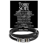 KOLMALK To My Son Bracelet From Mom and Dad, Braided Leather Bracelet Sons Gifts, Mother and Son Bracelet, Birthday Graduation Valentine Christmas Gifts For Sons With Message Card, Foreve Love One