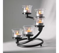 Kolnlala 1PC Clear Chunky 5 Cups Metal Tea Light Candle Holders for Table Centerpiece, Glass Votive Tealight Holders/Candelabra Candlestick Holders for Wedding,Party, Anniversary,Christmas(Black)