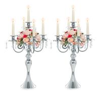 Kolnlala 2 Pcs 20.3'' Tall 5 Arm Silver Candelabra Centerpiece for Table, Metal Crdystal Candle Holder, Retro Candlestick Table Centerpieces for Party, Events, Home, Wedding Decor (2, Silver)