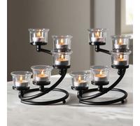 Kolnlala 2Pcs Black 5-arm Metal & Glass Tea Light Candle Holders for Table Centerpiece, Glass Votive Tealight Holders/Candelabra Candlestick Holders for Wedding,Party, Anniversary,Christmas