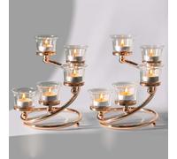 Kolnlala 2Pcs Gold 5-arm Metal & Glass Tea Light Candle Holders for Table Centerpiece, Glass Votive Tealight Holders/Candelabra Candlestick Holders for Wedding,Party, Anniversary,Christmas