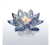 Kolnlala Crystal Lotus Flower Tealight Candle Holders/Glass Tea Light Candlestick Decor Decoration for Christmas Home Wedding Party… (Blue 1pc)