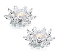 Kolnlala Crystal Lotus Flower Tealight Candle Holders/Glass Tea Light Candlestick Decor Decoration for Christmas Home Wedding Party… (Clean 2pcs)
