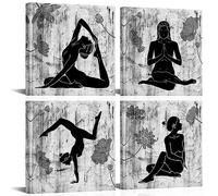 Kolo Wall Art Abstract Yoga Wall Art Canvas Prints 4 Panels Black and White Zen Painting Picture with Lotus Flower Modern Wall Decor Framed for Home Wall Decoration 12"x12"x4 pcs (12"x12"x4 Panels)