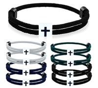 KOLODOGO 8PCS Friendship Braided Cross Bracelet Adjustable Handmade Bracelet for Men Women Surfing Bracelet with Metal Knot Baptism Bracelets Gifts, Stainless steel and nylon rope, no gemstone