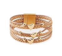 KOLODOGO Boho Leather Cuff Bracelets for Women Gold Bead Bracelets Stackable Clasp Bracelets for Women as Jewelry Gift, metal, no gemstone