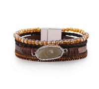 KOLODOGO Boho Leather Cuff Bracelets for Women Gold Bead Bracelets Stackable Clasp Bracelets for Women as Jewelry Gift, metal, no gemstone