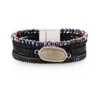 KOLODOGO Boho Leather Cuff Bracelets for Women Gold Bead Bracelets Stackable Clasp Bracelets for Women as Jewelry Gift, metal, no gemstone