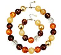 KOLODOGO Chunky Colorful Acrylic Beaded Jewelry Set for Women, Boho Adjustable Statement Necklace and Bracelet, Trendy Jewelry for Summer Vacation, M, Acrylic, No Gemstone