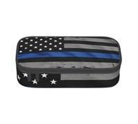 KoloQren American Thin Blue Line Flag Print Large capacity pencil case with zipper,portable stationery storage bag