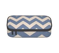 KoloQren Blue Beige Stripe Print Large capacity pencil case with zipper,portable stationery storage bag