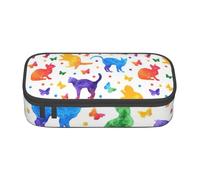 KoloQren Butterfly polka dot and cat Print Large capacity pencil case with zipper,portable stationery storage bag