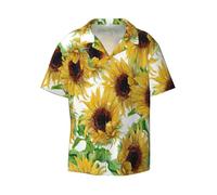KoloQren Men's Yellow Sunflowers Print Hawaiian Casual Short Sleeve Button Down Shirt,Loose Fit Beach,Resort,Travel, Black, XL