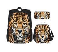 KoloQren Multi Functional Animal Leopard Print Backpack Set With Lunch Bag And Pencil Case,Leisure,Fashion, Black, One Size
