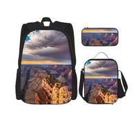 KoloQren Multi Functional Beauty Grand Canyon 1 Print Backpack Set With Lunch Bag And Pencil Case,Leisure,Fashion, Black, One Size
