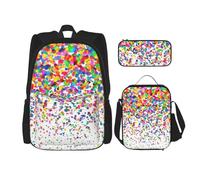 KoloQren Multi Functional Colored Dots Art Print Backpack Set With Lunch Bag And Pencil Case,Leisure,Fashion, Black, One Size