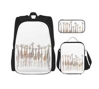 KoloQren Multi Functional Cute Cartoon Funny Giraffes Print Backpack Set With Lunch Bag And Pencil Case,Leisure,Fashion, Black, One Size