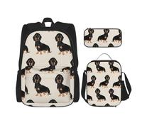KoloQren Multi Functional Dachshund Dog Print Backpack Set With Lunch Bag And Pencil Case,Leisure,Fashion, Black, One Size