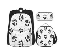 KoloQren Multi Functional Dog Paw Pattern Print Backpack Set With Lunch Bag And Pencil Case,Leisure,Fashion, Black, One Size